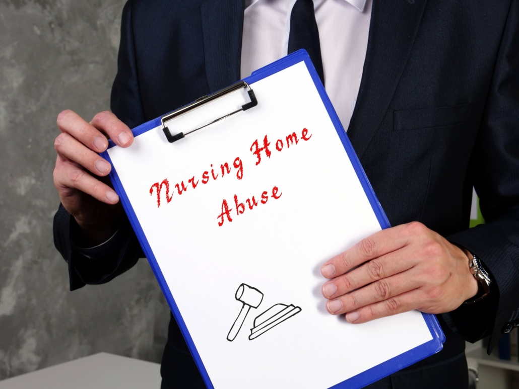 Legal concept about nursing home abuse with poster on sheet.