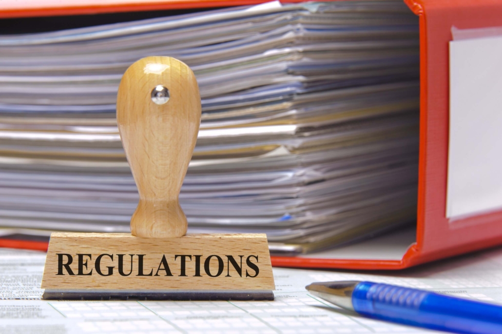 Regulations marked on the rubber stamp